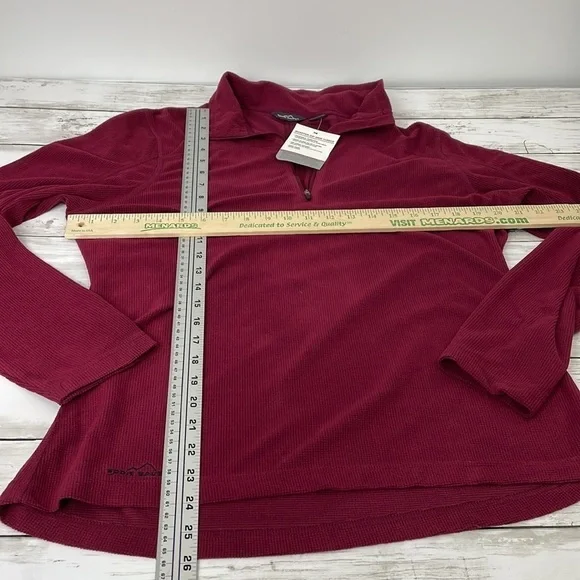 Eddie Bauer Women's 1/4 zip Grid Fleece Top - Burgundy Red - Picture 5 of 6